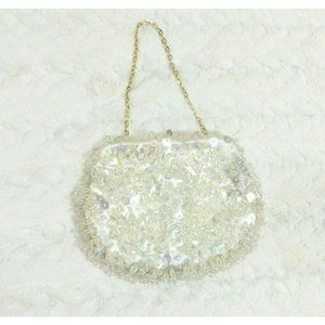 Vintage LA REGALE LTD Beaded Evening Bag Ivory Cream Iridescent
